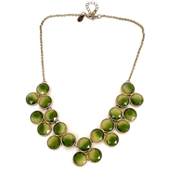 CHICO’s Gradient Green 3-D Stones Matte Gold Bib Necklace​ - Picture 9 of 9